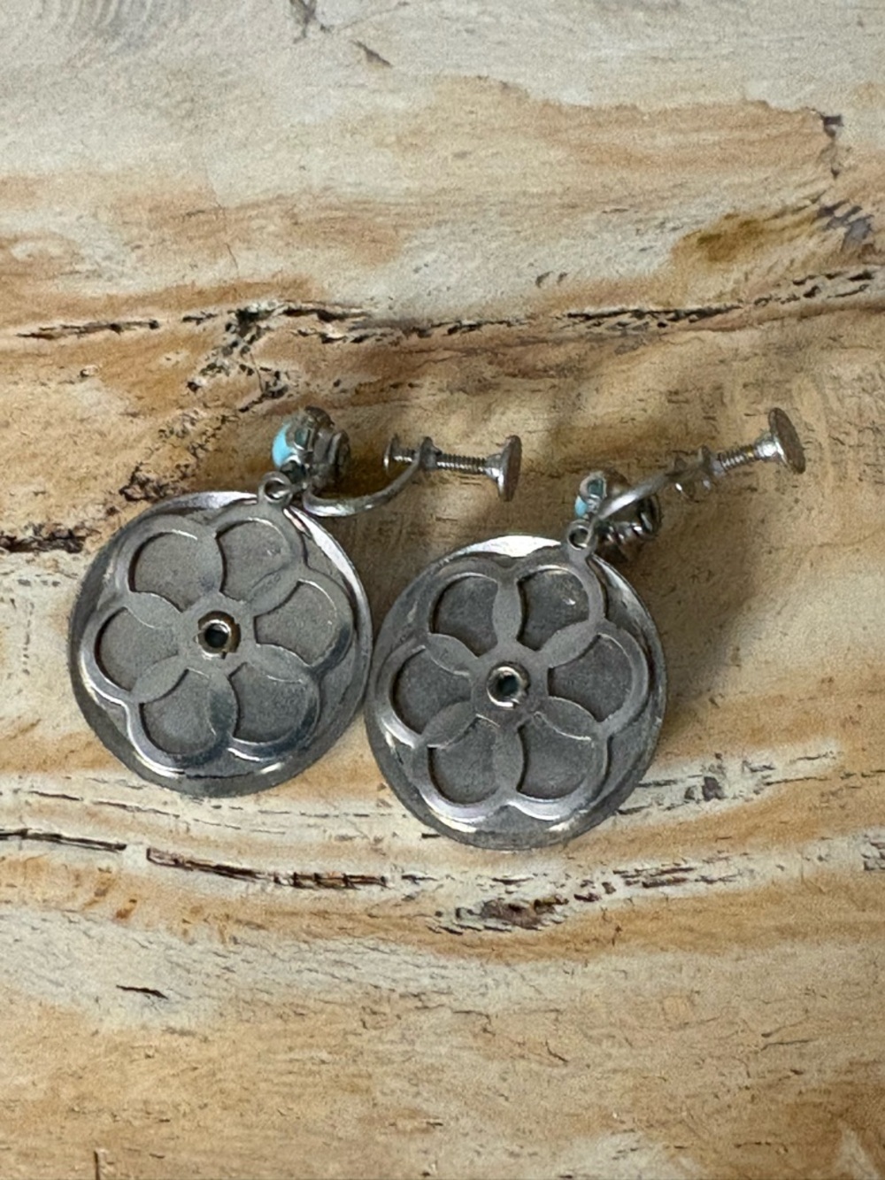 Sterling Silver Larimar Indian Head Native American Earrings - Picture 4 of 6